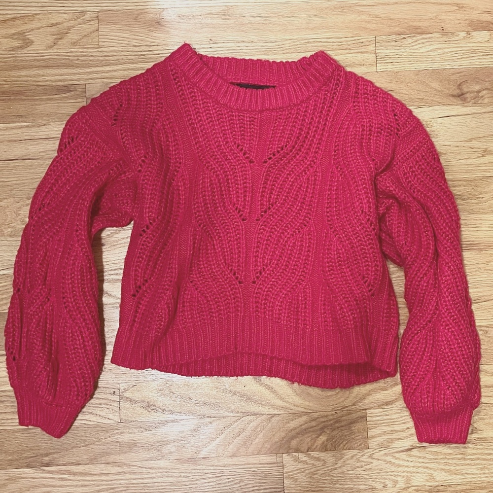 FOREVER 21 Magenta Pink Cropped Crewneck Knit Sweater Size Small